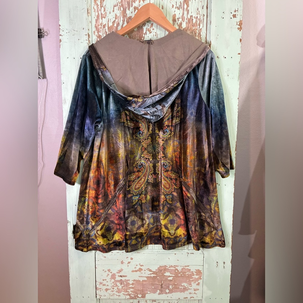 ONE WORLD Colorful velvet burn out Zip-Up Hoodie - Picture 3 of 6